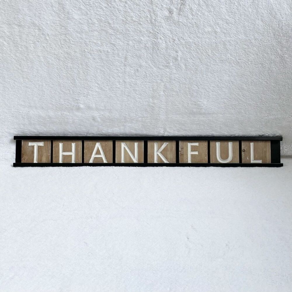 Thankful Hanging Sign Wood Letter Block Metal Frame Rustic Home Decor